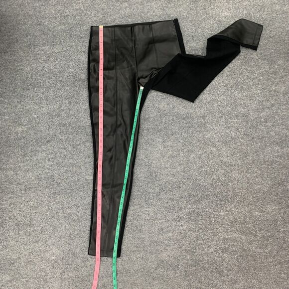 Ann Taylor Faux Leather Pants Womens 8 Black Stretch Panel Side Zip Tapered - Picture 7 of 11